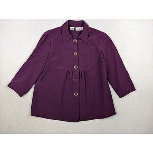 KATHY CHE - WOMEN'S PURPLE 3/4 SLEEVE BUTTON-UP TOP - SIZE S